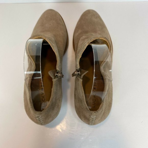 Lucky Brand Ankle‎ Booties 7.5 Brown Suede Leather Stacked Heel Zip Brett - Picture 4 of 12